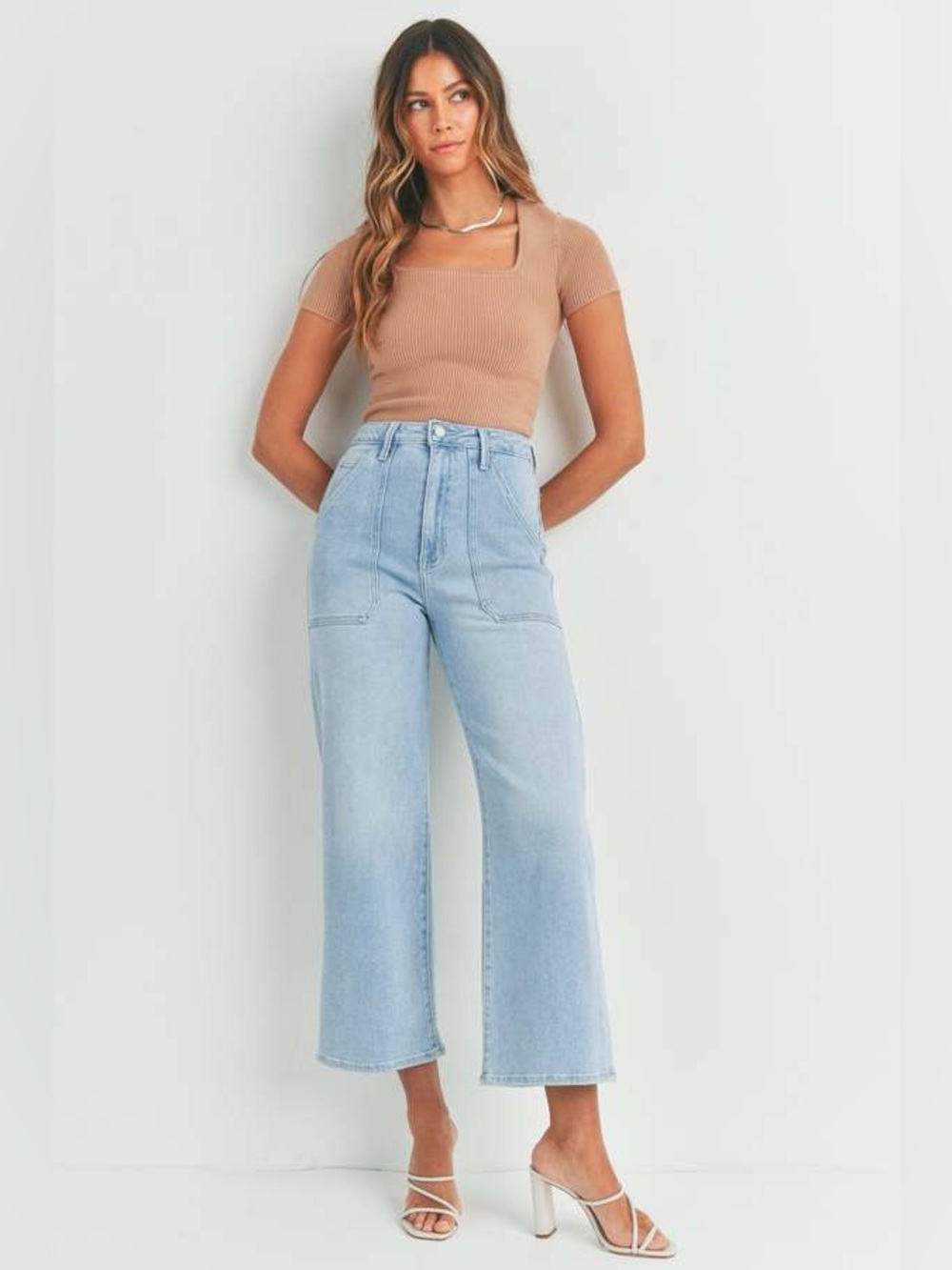 Just Black Denim Patch Pocket Wide Leg Jeans Light Wash Size 30
